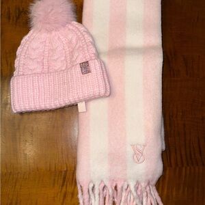 victoria secret blanket scarf pink heritage stripe signature with beanie hat